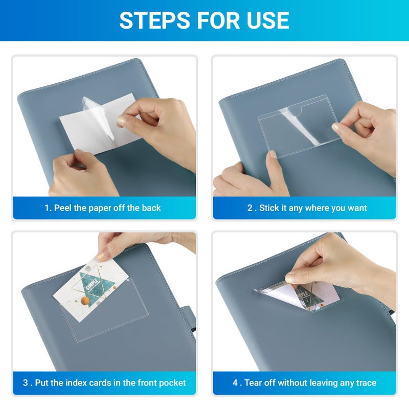 MaxGear 54 Pcs Index Card Pockets with Top Open  Adhesive Pockets  Plastic Label Holder for Note Cards and Library Cards  Clear Adhesive Pocket for 2"" x 3.5"" Index Card  Label Holders  2.4 x 3.9 Inch - Image 5